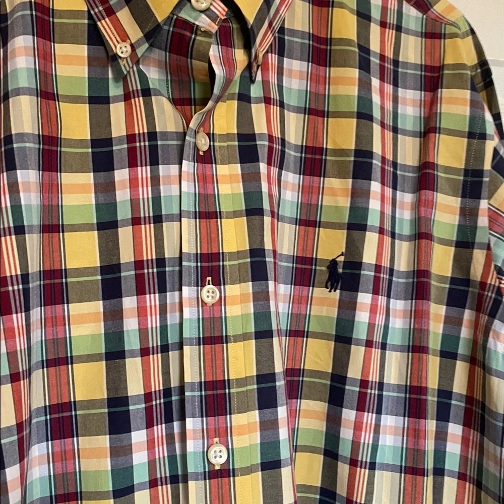 Men’s XL Ralph Lauren Custom Fit long sleeve button down yellow/navy /red plaid